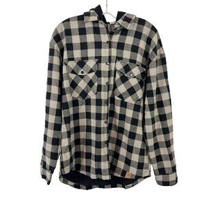 NEW Little Bipsy Gray Black Buffalo Check Plaid Hooded Jacket Shacket Boys Large